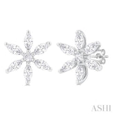 3/8 ctw Floral Motif Marquise and Round Cut Diamond Fashion Stud Earring in 14K White Gold
